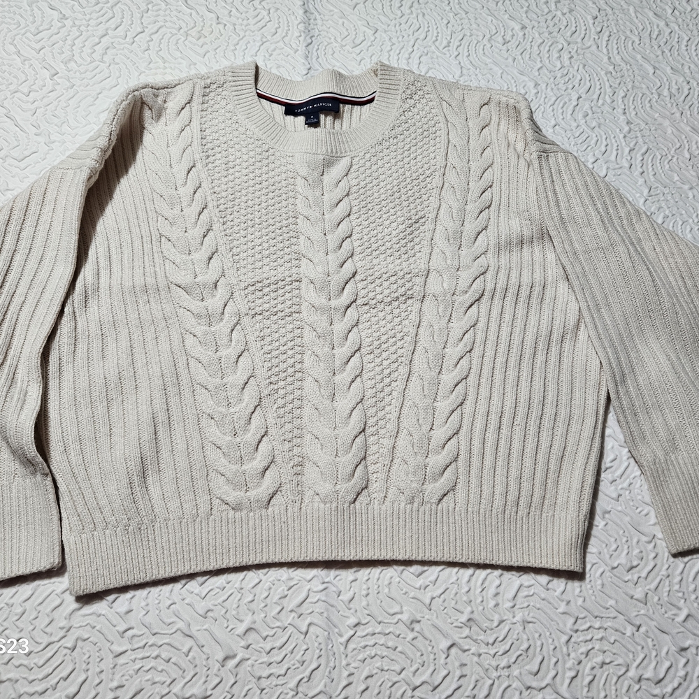 Tommy Hilfiger Cable Knit Cream Sweater XL NWOT